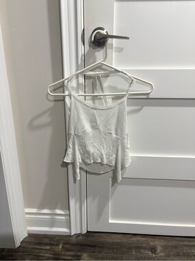 PacSun White Tie-Back Ruffle Hem Crop Tank Top